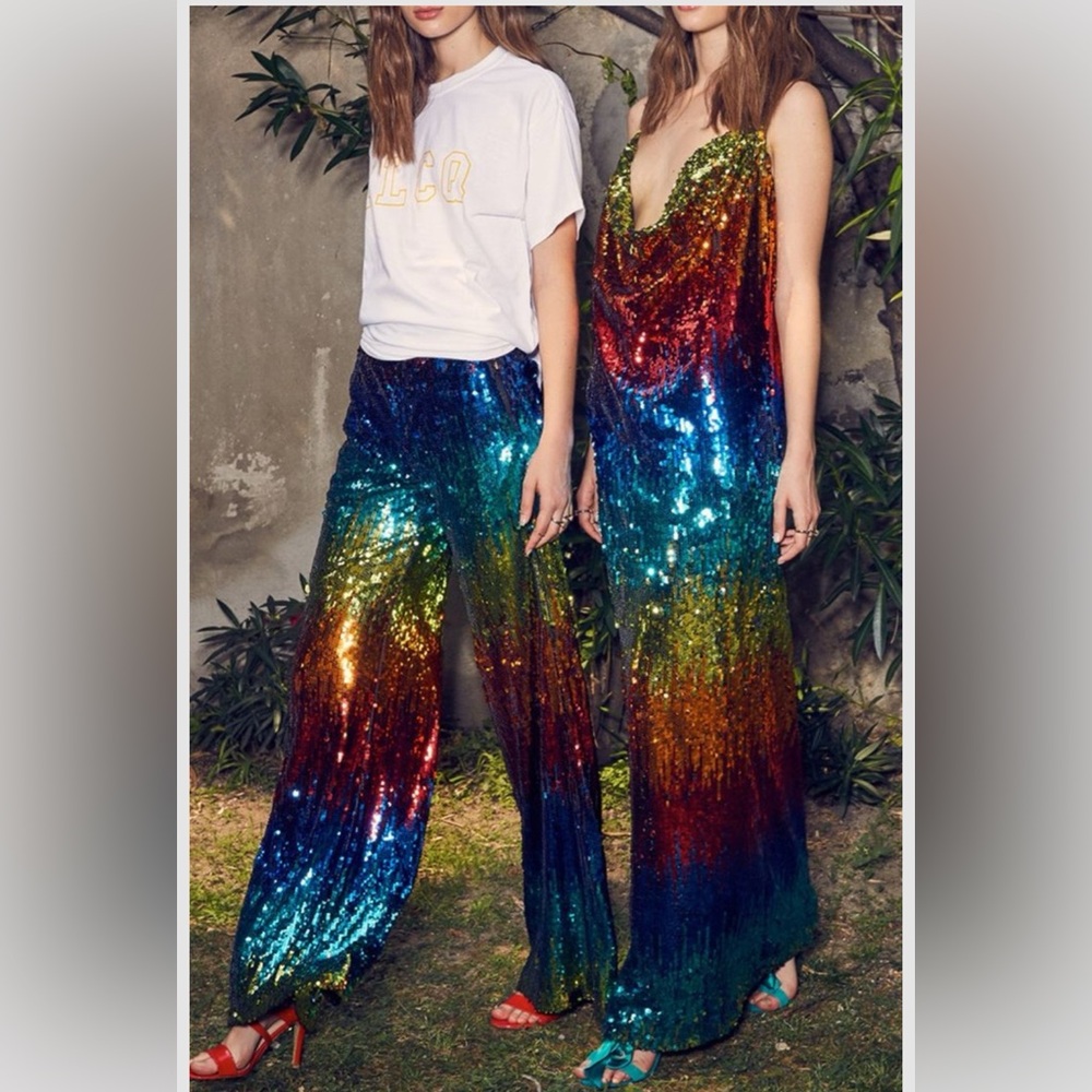 SOLD Alcoolique Rainbow Sequin Wide Leg Pants, 0